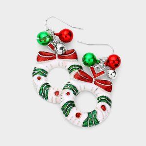 Red-White & Green Festive Christmas Wreath Earrings